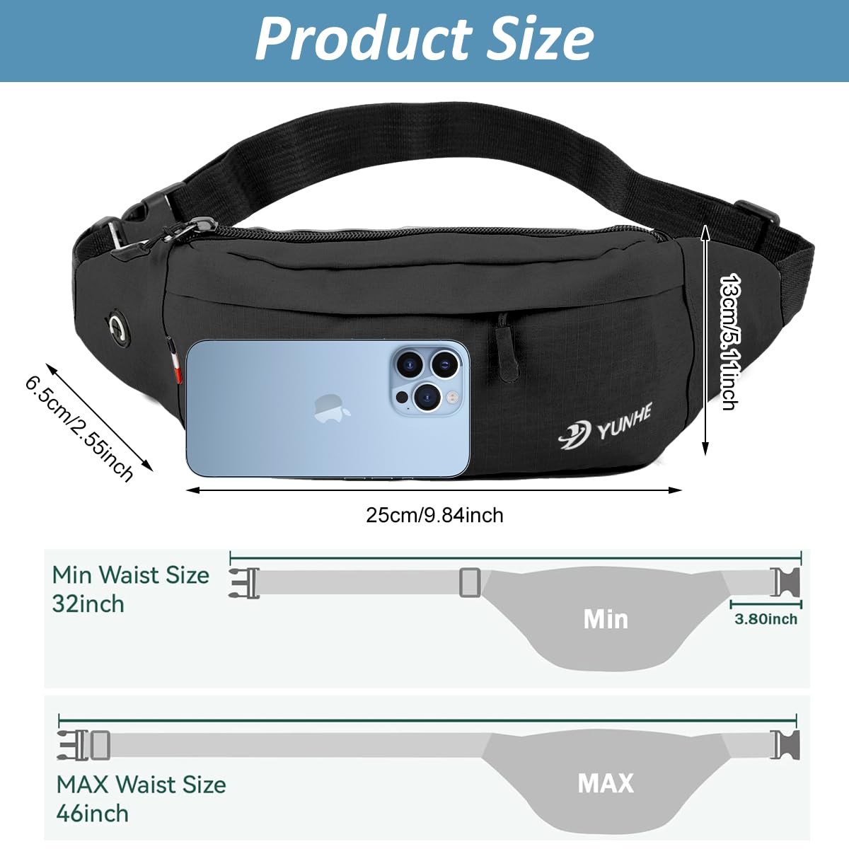 GUSTAVE Waist Bag for Running and Travel with Dual Layer Zippered Storage | Lightweight Black Crossbody Sling for Men