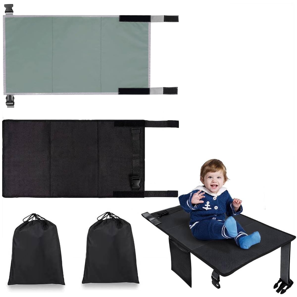 HASTHIP Airplane Footrest for Kids with Adjustable Strap | 79x44cm Toddler Travel Bed Grey and Black