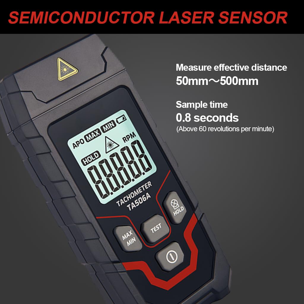 Serplex LCD Digital Tachometer for HVAC and Mechanical Testing with 3~99999 RPM Range | Non Contact Speed Gauge Featuring Data Hold and Max Min Recording
