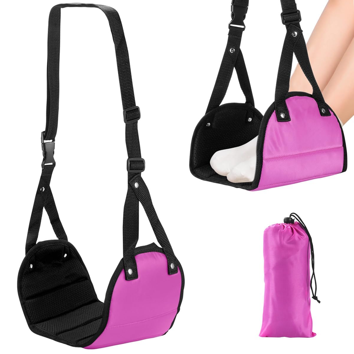HASTHIP Airplane Footrest for Travel with Adjustable Straps and Memory Foam Support | Pink Portable Foot Hammock
