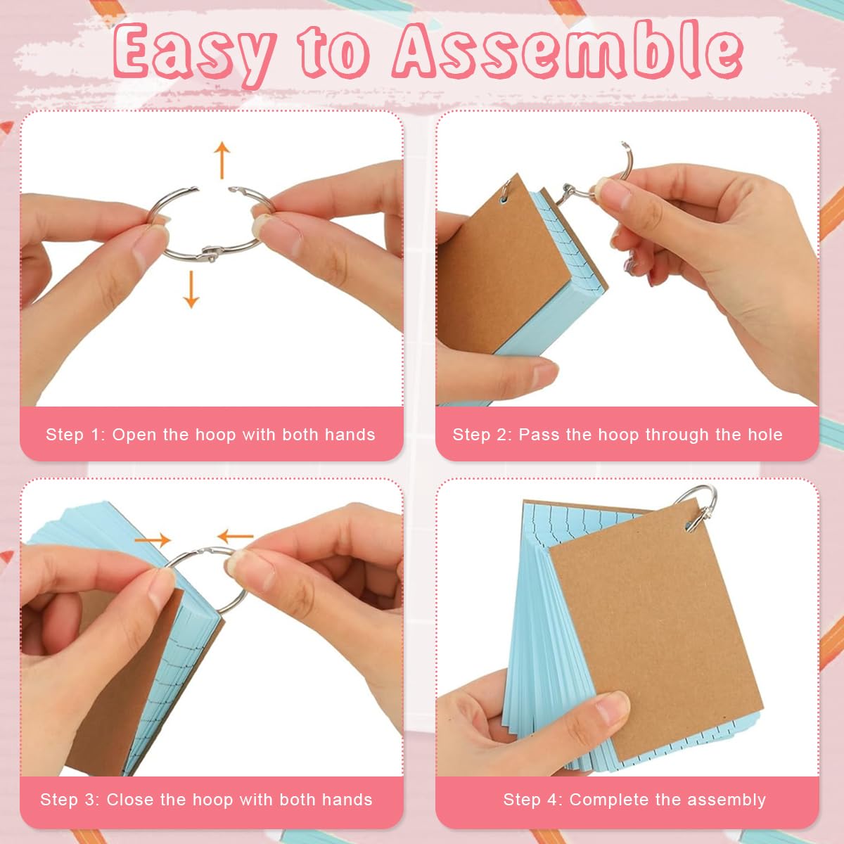 Climberty Flash Cards for Study and Notes with Binder Rings 200 Sheets 3x5 in 4 Colors