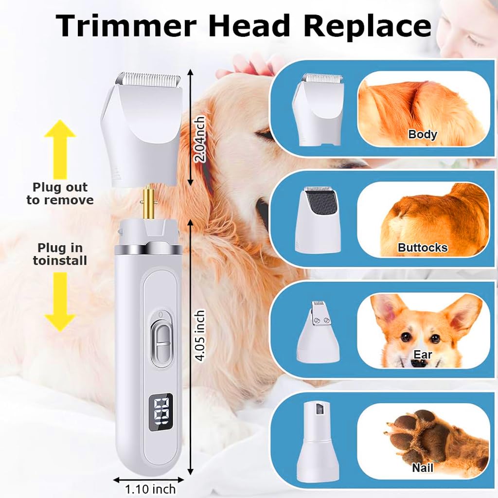 Qpets Dog Grooming Kit for Cats and Dogs with 3mm and 9mm Combs | Low Noise 4 in 1 Trimmer