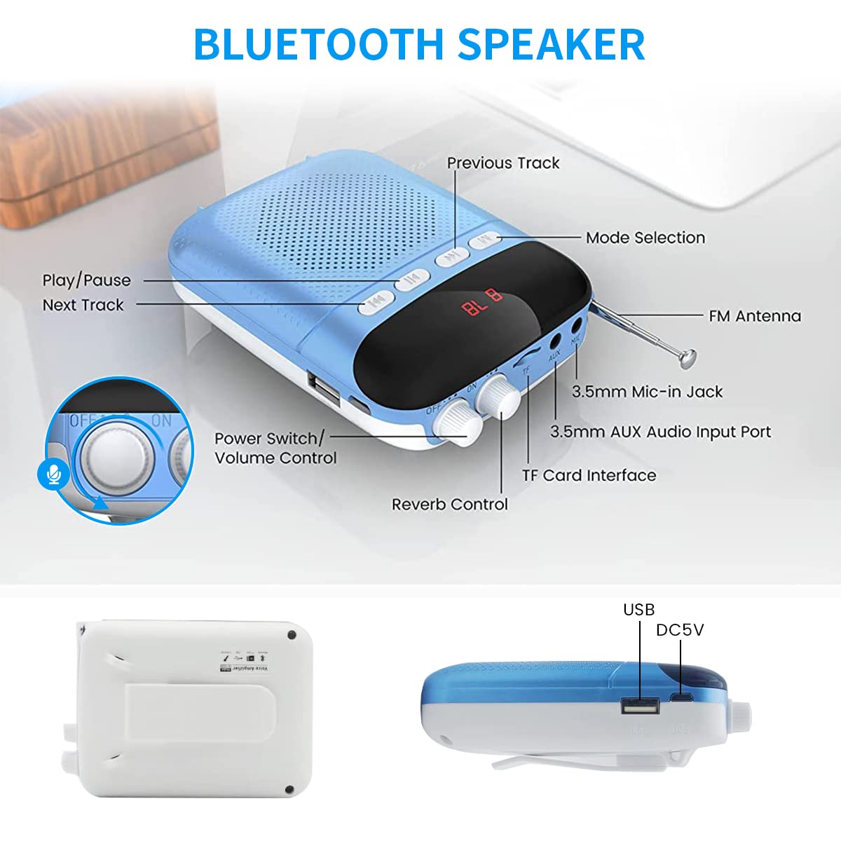 ZORBES USB Speaker Voice Amplifier for Teachers with 20W Power and DSP Noise Reduction | 2000mAh Rechargeable Microphone Set