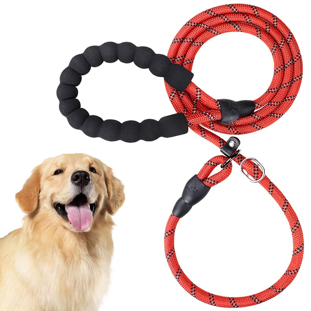 Qpets 1.7m Dog Training Leash, Durable Light Reflecting Dog Leash, Dog Leash for Large Dogs, Adjustable Dogs Leash Anti-Strain Leash Braided Rope for Small Medium Large Dog(Red)