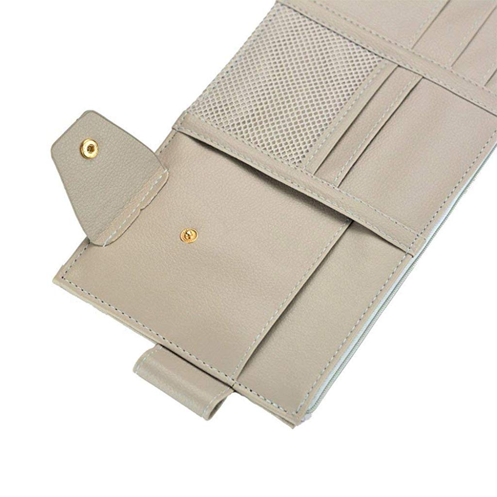 STHIRA Car Sun Visor Organizer for Cards and Sunglasses with Two Elastic Bands | Grey PU Leather 12 x 6 in Storage Pouch
