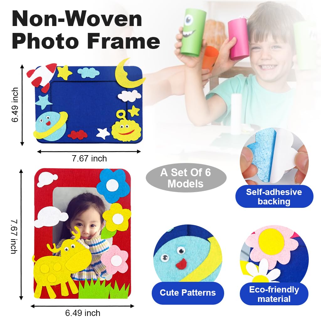 HASTHIP DIY Fabric Photo Frame Kit for Kids with 6 Cartoon Styles | Non Woven Craft Set