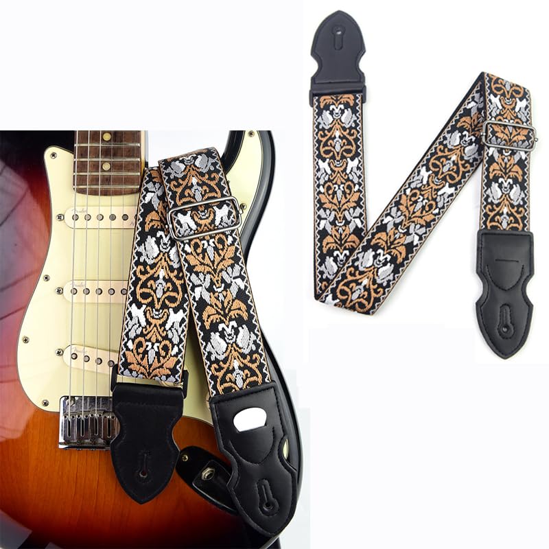 HASTHIP® Guitar Strap, Jacquard Embroidered Cotton Guitar Straps For Bass, Electric & Acoustic Guitars.