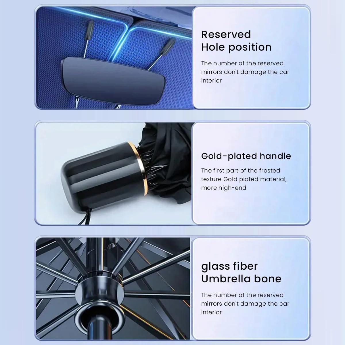 STHIRA Car Windshield Sun Shade 140×79cm for Sedan and SUV with Umbrella Rib Design | Foldable UV Protection Cover