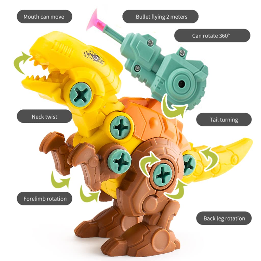 PATPAT  Dinosaur Toys for Kids STEM Construction Building Toys for Kids Dinosaur Toy with Screwdriver Storage Dinosaur Egg Assembling Building Blocks Birthday Gifts for 3-8 Year Old Boys Girls -Yellow