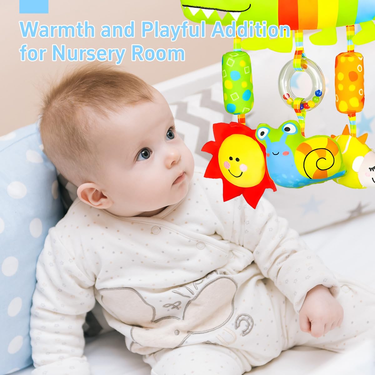 SNOWIE SOFT Baby Toys for 6 to 12 Months with Squeaky Device and Open Clasp | Soft Plush Sensory Hanging Toy for Stroller and Crib