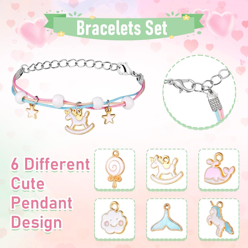 SANNIDHI 6pcs Friendship Bracelet for Girls Kids, Cartoon Enamel Pendent Bracelets Set, Fashion Best Friend Bracelet, Handmade Braided Color Rope Bracelet Jewelry Gift for Girls Students