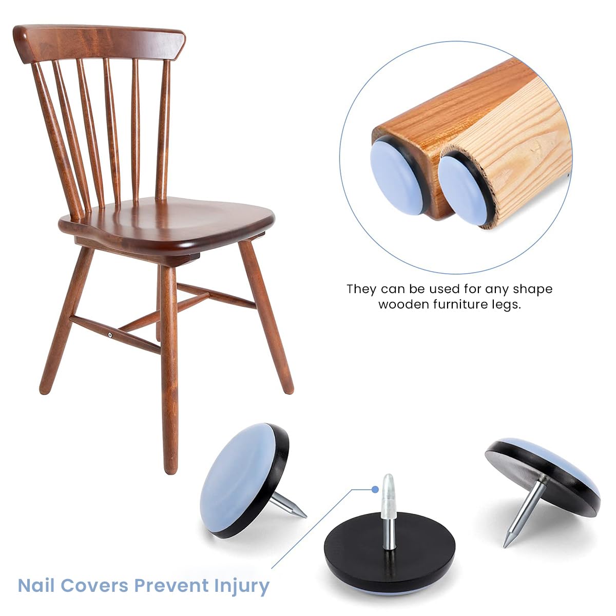 HASTHIP Furniture Pads for Chair Legs 20 pcs with PTFE Nail On Glides 25 mm | Floor Protector for Wooden and Carpeted Surfaces