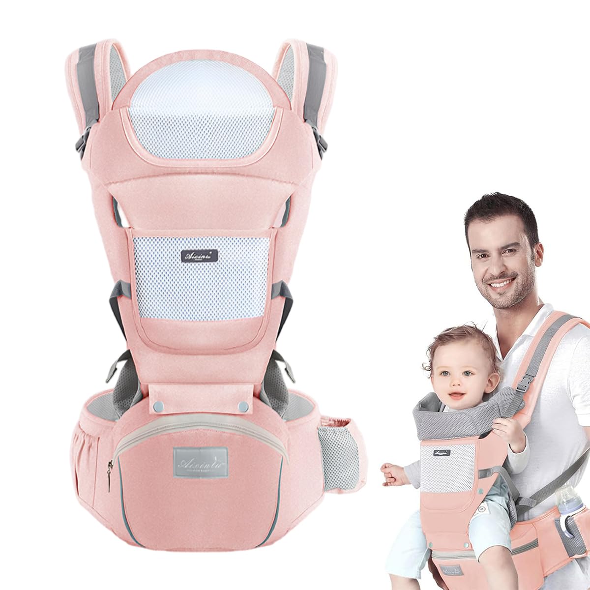 SNOWIE SOFT Baby Carrier Hip Seat for Travel with 6 in 1 Adjustable Design and Storage | Cotton Fabric for 0–36 Months