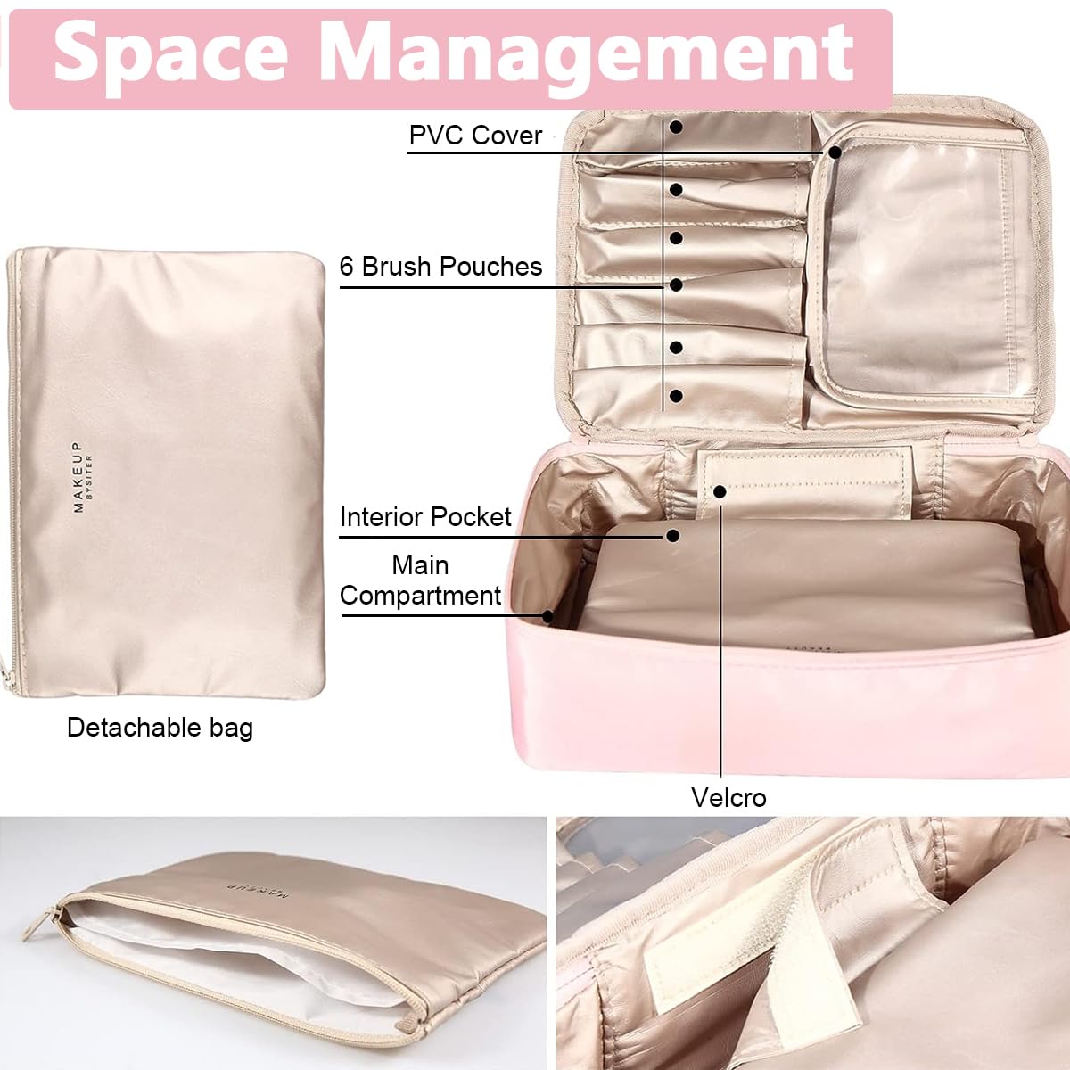 MAYCREATE Cosmetic Organizer Bag for Travel with 23x17x1.5cm Compartments | Pink Nylon Pouch