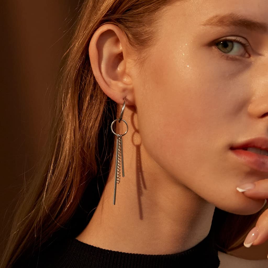 ZIBUYU Earrings for Women featuring 4 cm Hoop and Chain Pendant Design in Titanium Steel | 1 Pair