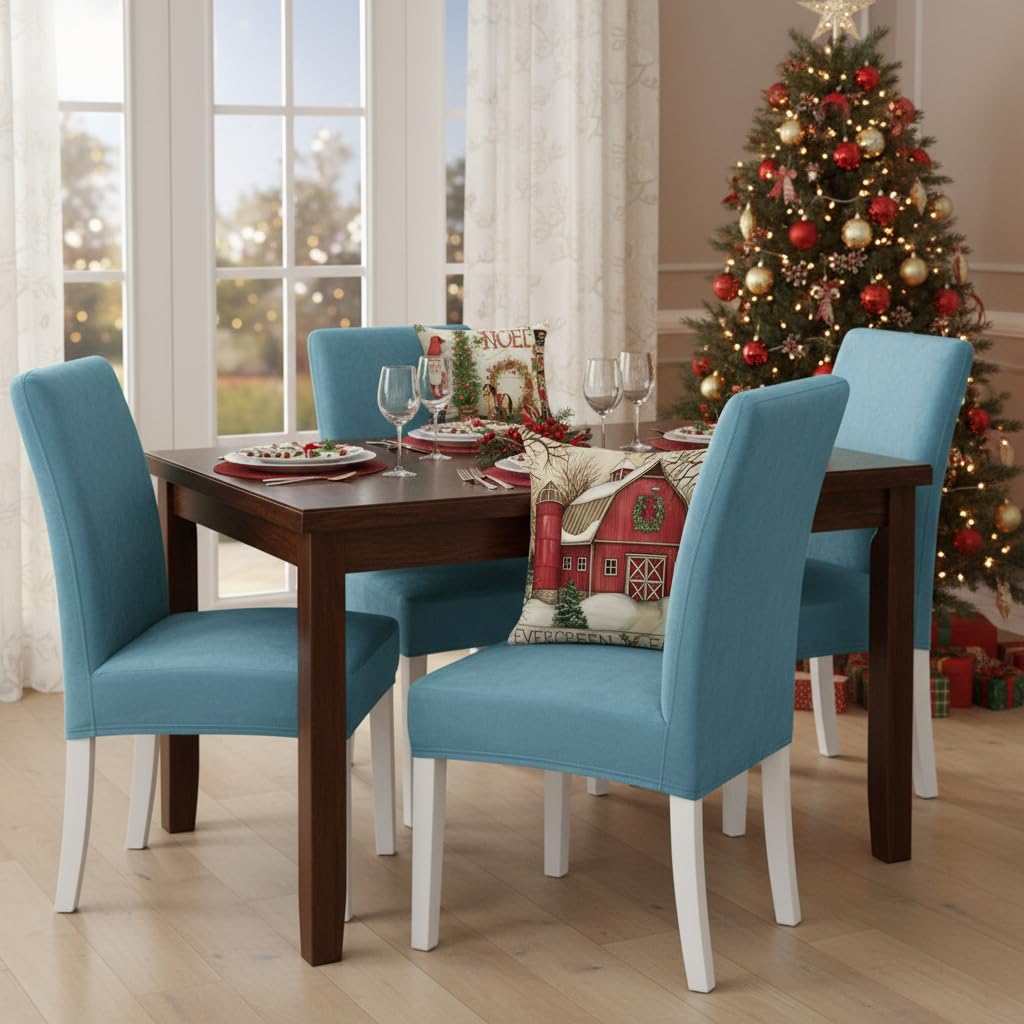 HASTHIP Dining Chair Covers for 14–18 in Seats with Non Slip Elastic Edge | Velvet Blue Set of 6