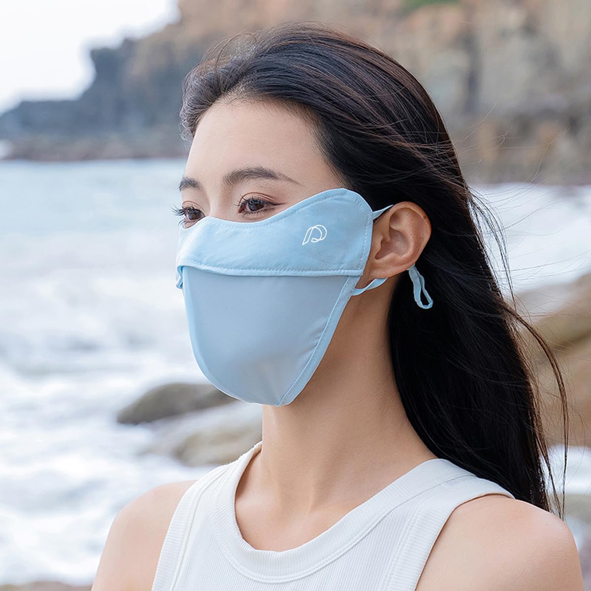 PALAY Sun Protection Mask for Women with Adjustable Ties and Soft Fabric | Reusable Blue Face Cover for Outdoor Sports