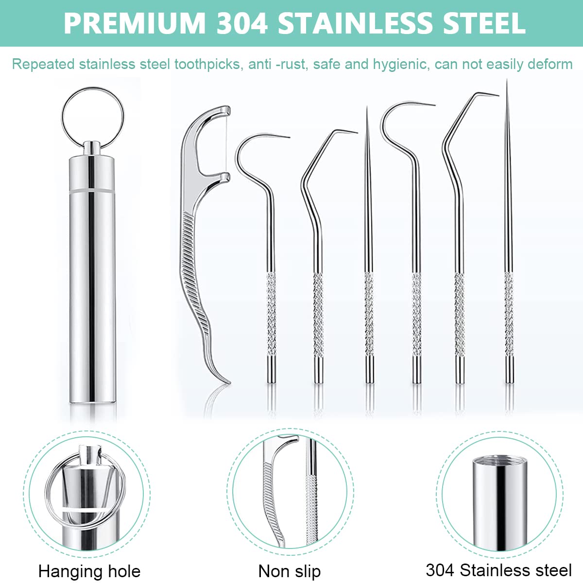 MAYCREATE Dental Tools for Teeth Cleaning with 7 in 1 Picks and Flosser | 304 Stainless Steel