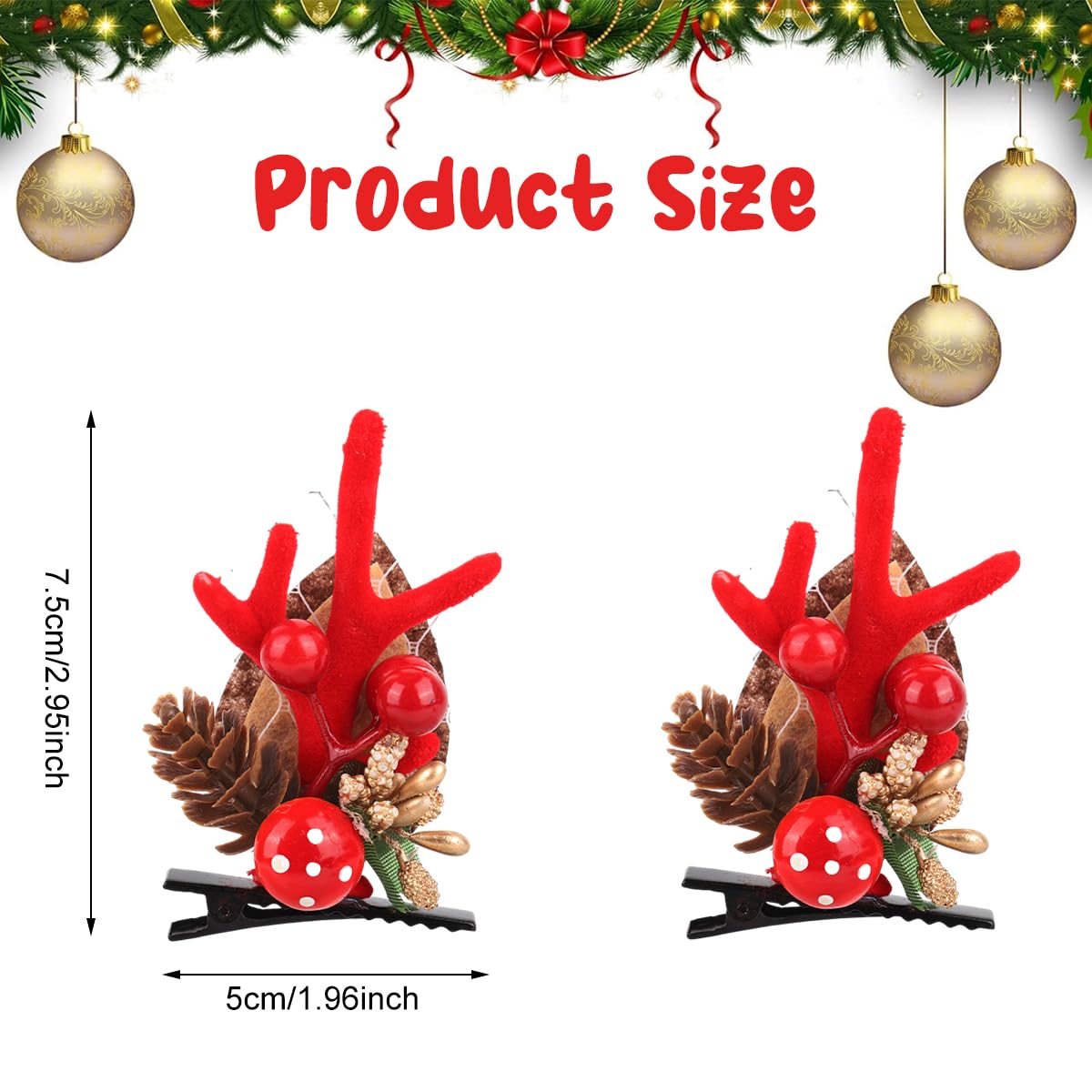MAYCREATE Christmas Elk Antlers Hair Clips for Festive Parties with Red Berries | Women and Girls Holiday Hair Accessories