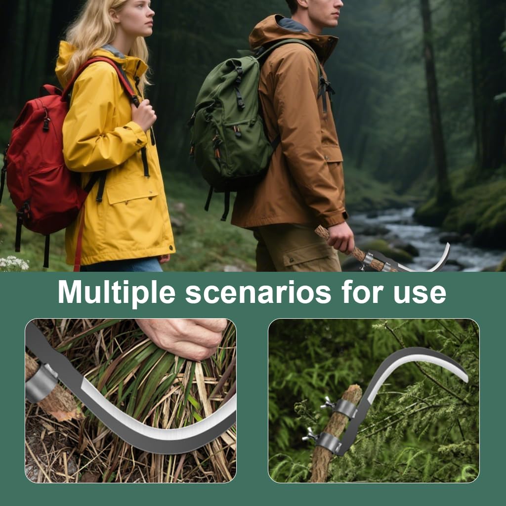 HASTHIP Handheld Gardening Tool for Weeding and Pruning with 6.7 in Curved Blade featuring Dual Mounting Collars