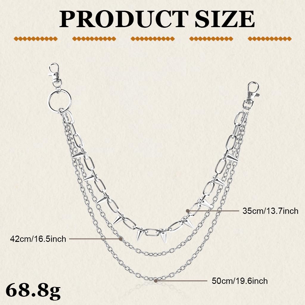 GUSTAVE Layered Pants Chain for Men featuring Triple Chain Fang Design and Silver Metal | Gothic Punk Street Accessory