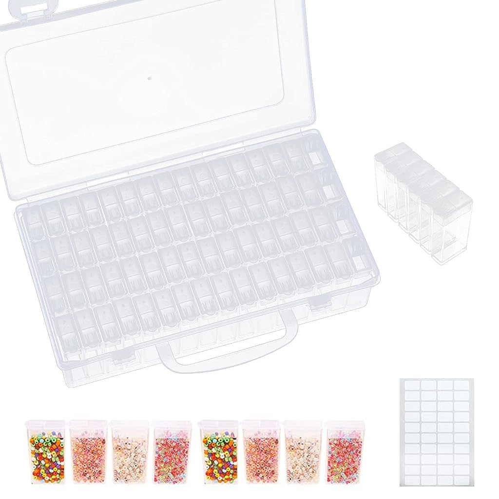 ZIBUYU Diamond Painting Storage Box 64 Slots with 64 Labels Individual Beads for DIY Art Craft Jewelry Beads Organizer Accessories Jewelry, Rhinestones