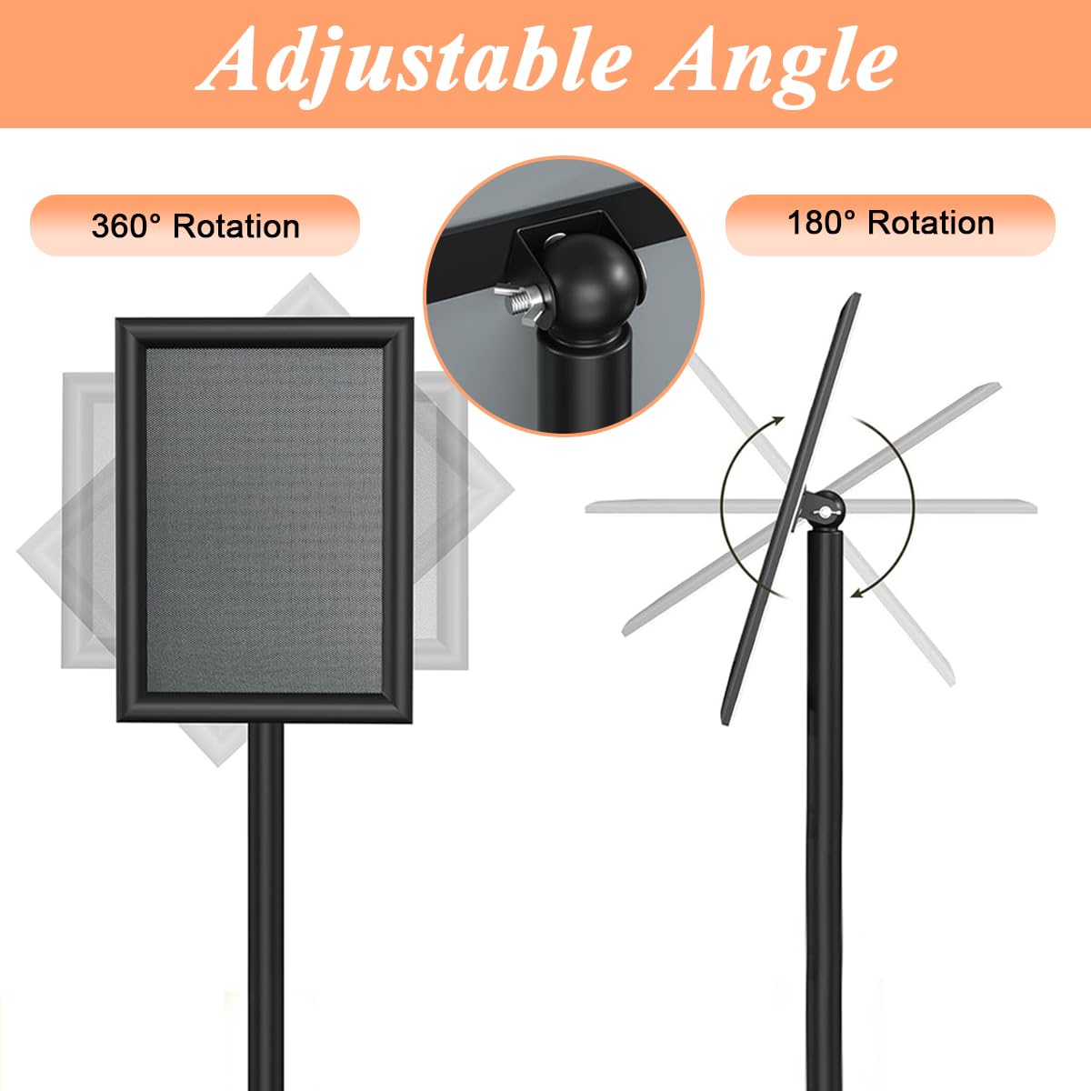 Climberty Floor Standing Sign Holder for Posters featuring 9.4x13 in Frame and 360° Rotation | Adjustable Height Aluminum and Steel Stand
