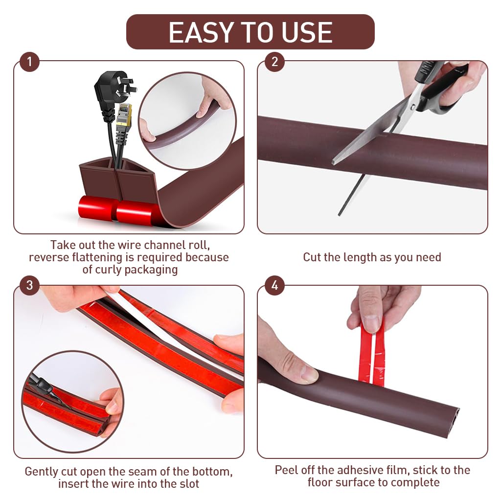 Serplex Floor Cord Cover for Home and Office Safety with 6.6ft Cuttable PVC Sleeve | Self-Adhesive Cable Protector