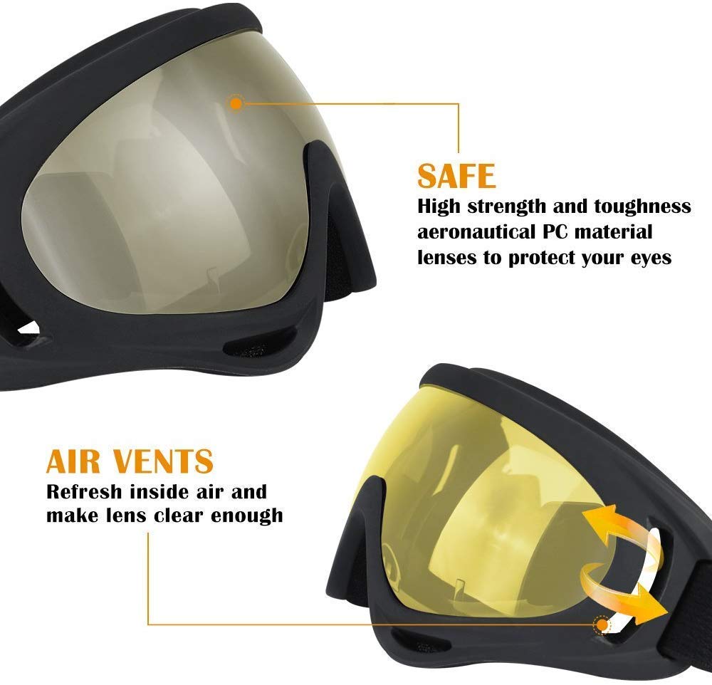 GUSTAVE Goggles for Motorcycle Riding with UV400 Protection and Windproof Foam Gasket | Yellow