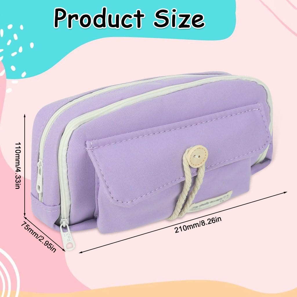 Zibuyu Pencil Pouch for School and Office with Double Layer Zip-Up Design | 21x11x7.5cm Canvas Organizer in Purple