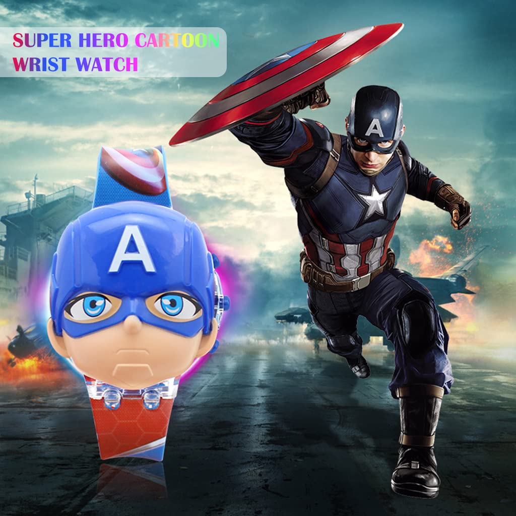 PATPAT® Cartoon Kids Watch for Boys, 2pcs Wrist Watch for Kids with Music and Light, Iron Man Watch, Captain America Watch, Adjustable Strap, Digital Watch for Kids, Birthday Gift, Children's Day Gift