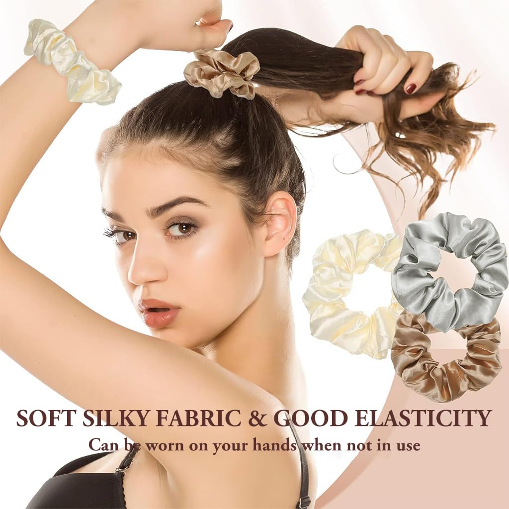 ZIBUYU Scrunchies Set for Women featuring 6pcs Satin Hair Bands with Strong Elastic Hold | 11 cm Outer Diameter