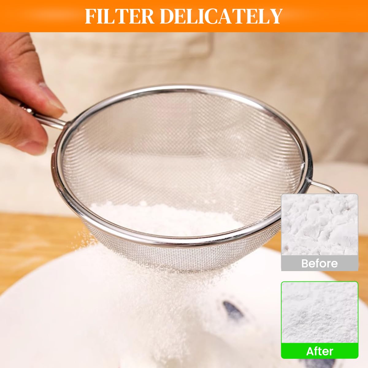 Supvox Mesh Strainer for Kitchen with 3.9 in Diameter and Wooden Handle | Stainless Steel Fine Mesh Filter