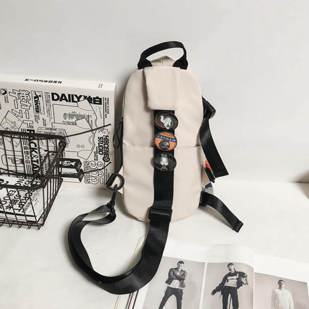Gustave Crossbody Bag for Travel and Commuting with 9PCS Badges 13.5x5x3.5 in Nylon | Adjustable Strap for Men and Women