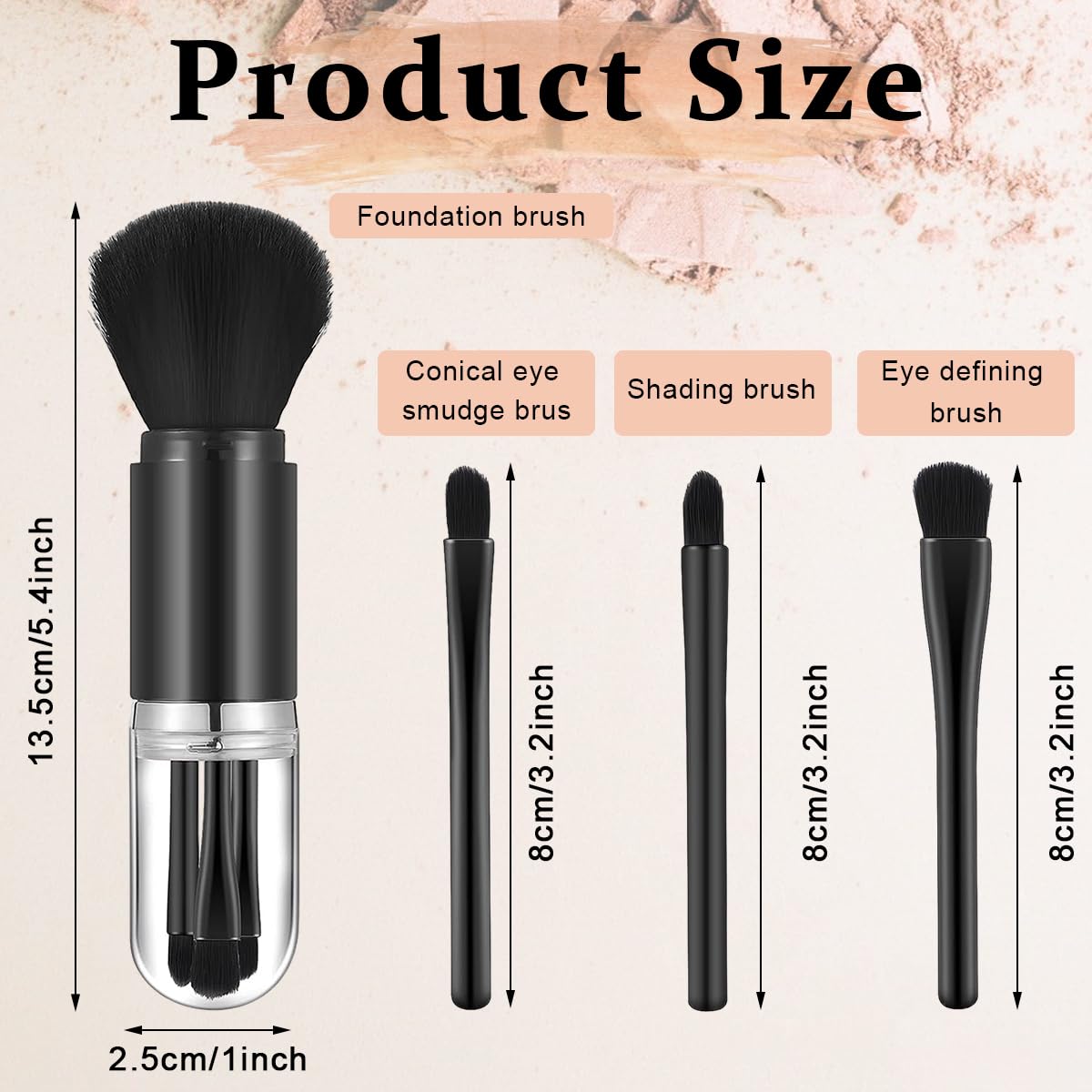 MAYCREATE Mini Makeup Brush Set 4 in 1 for Travel with Storage Capsule | Black Synthetic Fiber Brushes