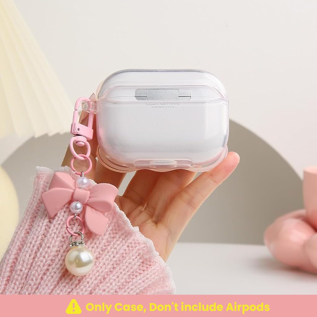 ZORBES AirPods Pro 2 Case Cover with Jelly Finish and Pink Bow Chain | TPU Protection
