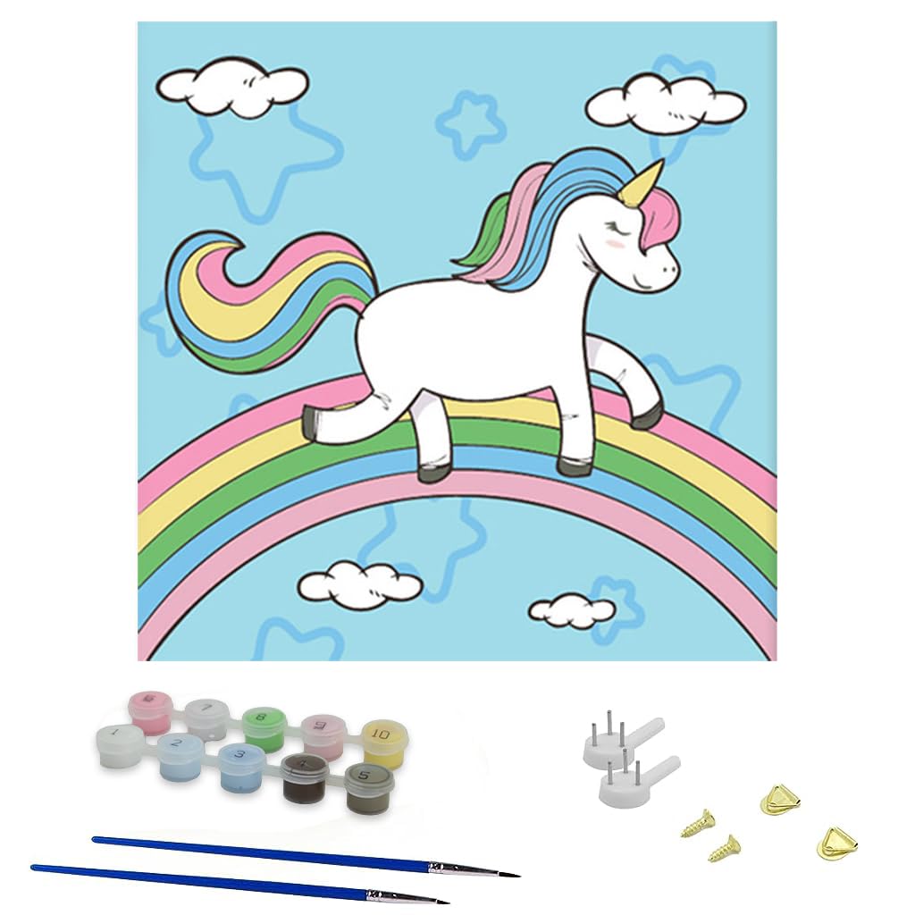 HASTHIP® Diy Oil Painting Paint By Numbers With Frame Unicorn Art Painting Wall Hanging Diy Canvas Painting With Painting Tool Kit Wall Decoration Diy Gift For Adults Kids, 8X8Inch, Multicolor