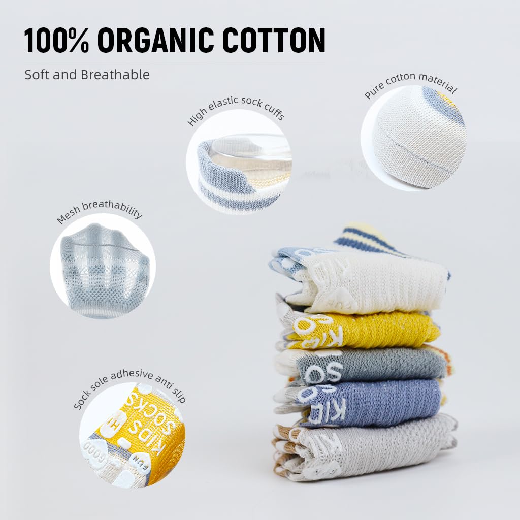 SNOWIE SOFT Baby Socks for Toddlers with Anti Slip Soles and Breathable Cotton Mesh | 5 Pairs 0–18 Months