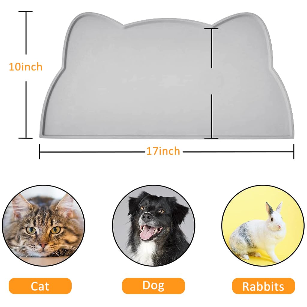 Qpets Pet Feeding Mat for Dogs and Cats with Raised Edge Tray 44x24cm 2 pcs Grey Silicone
