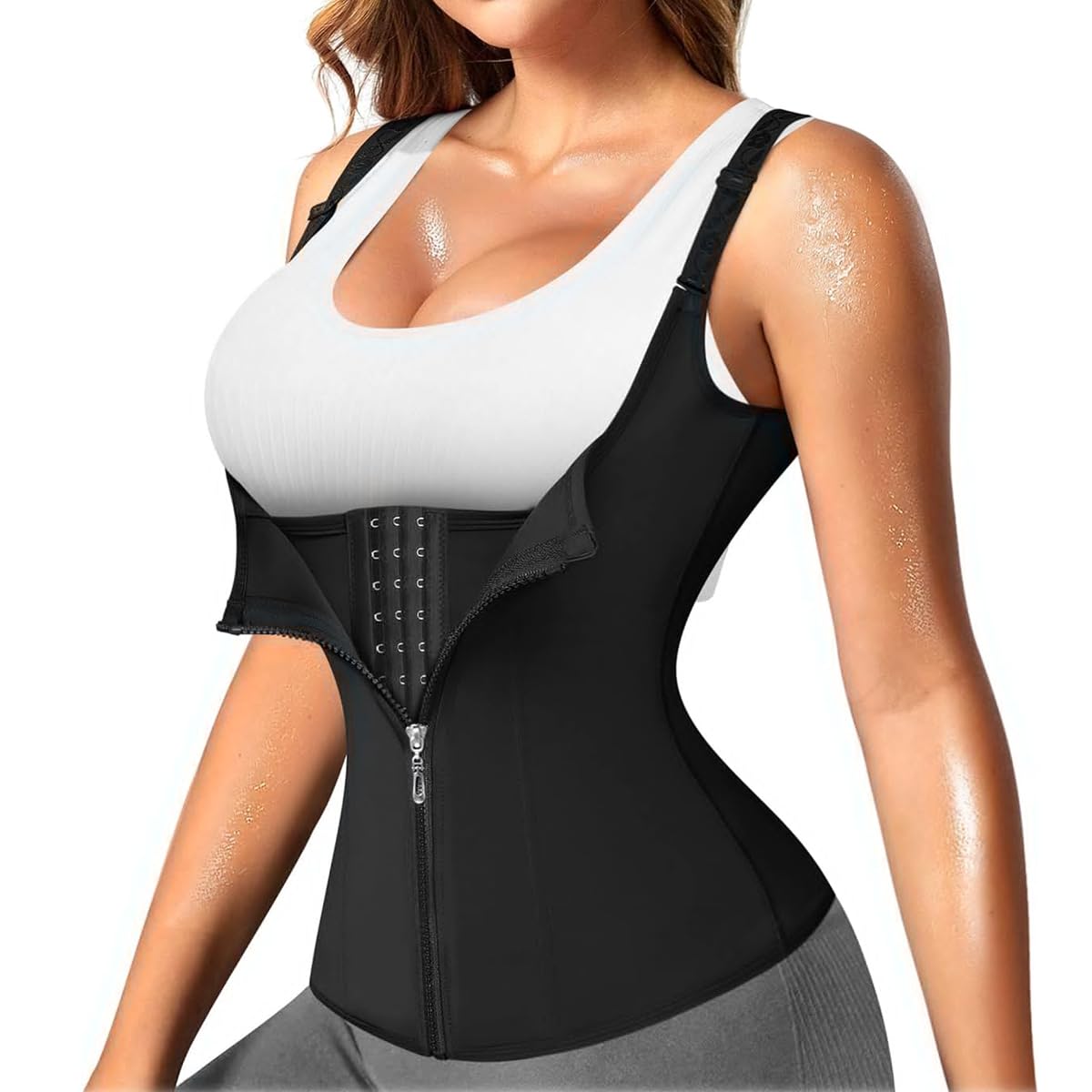 PALAY® Waist Trainer for Women Corset Shapewear with Zipper, Women's Waist Cincher Tank Top with Adjustable Straps, Vest Sport Workout Girdle Hourglass Body Shaper, XXXL, Black