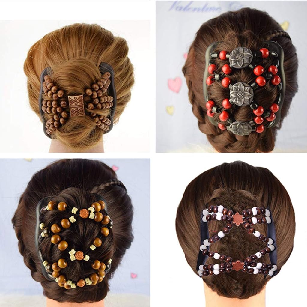 SANNIDHI® 8PCS Magic Hair Comb Clip Women Wood Beaded Stretch Double Side Combs Bun Maker Accessories
