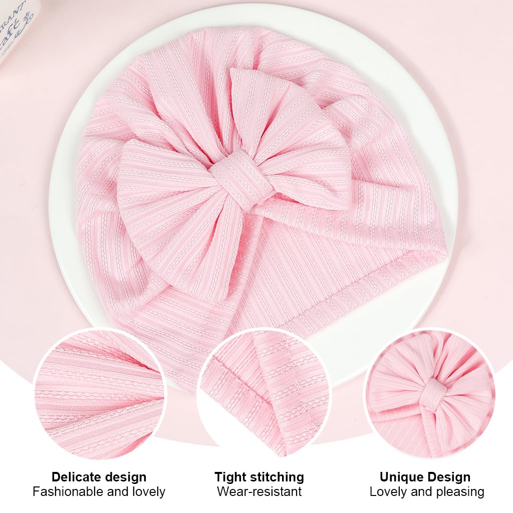 PALAY® 3 Pack Turban Cap for Baby Girl Boy Cute Stretchy Baby Cap Soft Infant Beanie Baby Hat for Newborns Baby Head Cap Hat Accessories Shower Gifts Turban Bow Baby Cap 6-12 Months