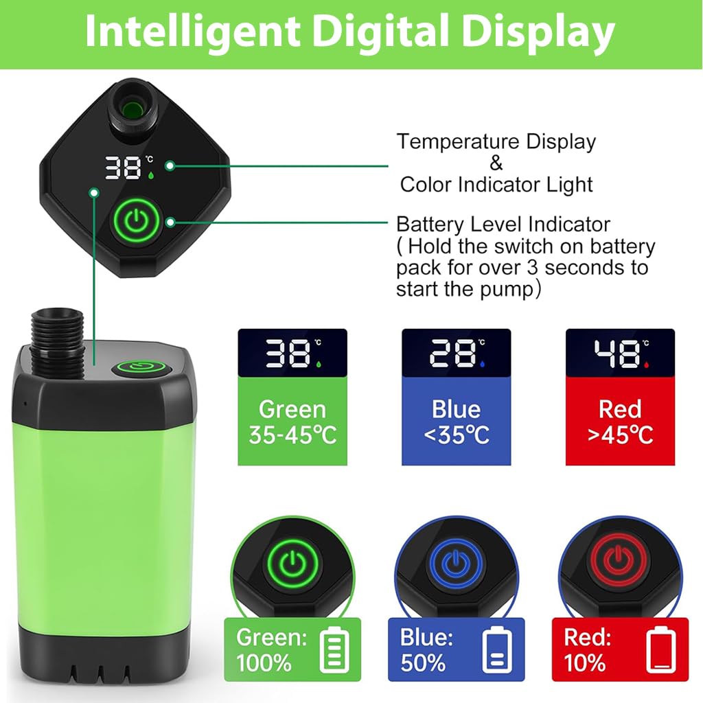 Proberos Portable Shower for Camping with LCD Temperature Display and 6000mAh Battery | IPX7 Waterproof Outdoor Pump