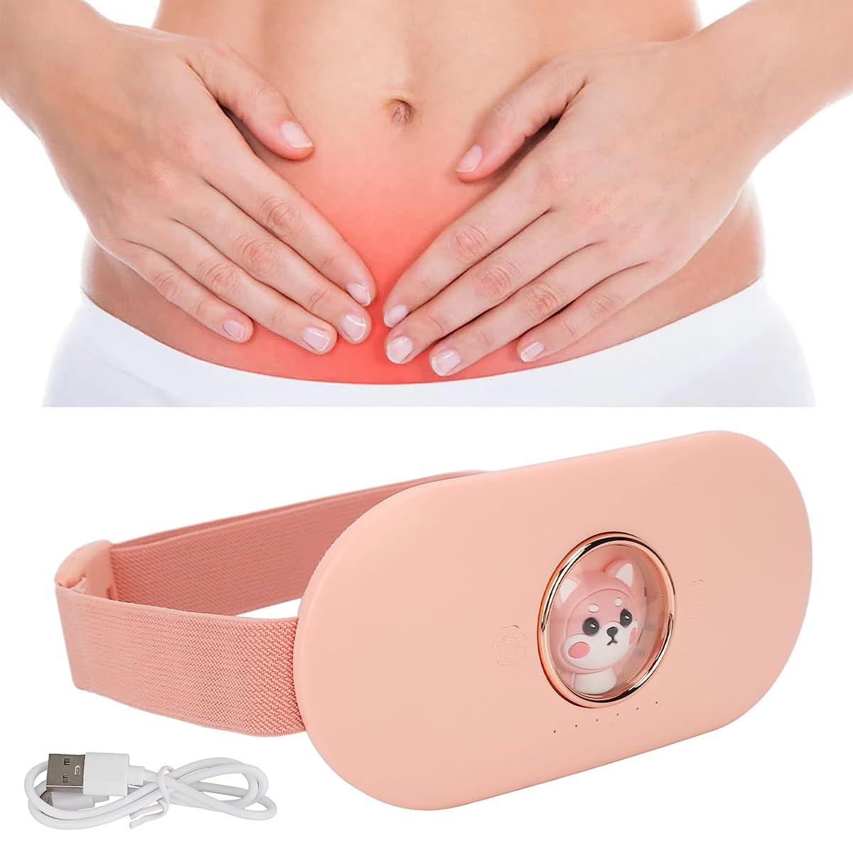 HANNEA Electric Cordless Heating Pad for Period Pain with 6 Heat Levels & 6 Massage Modes | USB Rechargeable Belly Warmer for Women