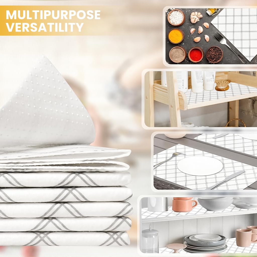 Supvox Refrigerator Shelf Liner Mats for Fridge and Cabinets with Anti Slip Design | 6 Pcs 12x24 in Water Absorbent Non Woven Material
