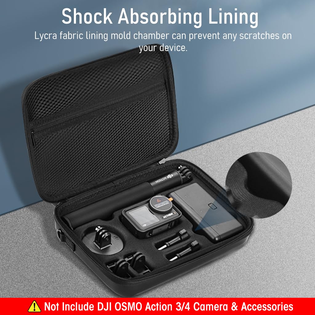 ZORBES Carrying Case for DJI Osmo Action 3 4 5Pro featuring 8 Compartments with PU Hard Shell | Black 3PCS Travel Bag