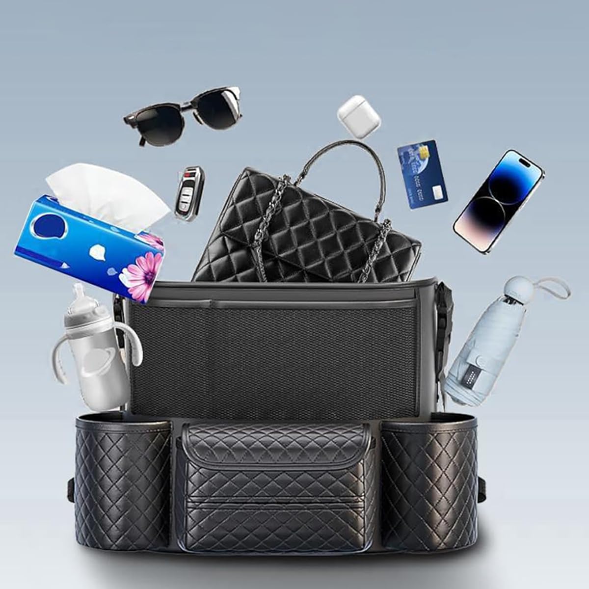 STHIRA Car Organizer for Center Console with Tissue Box and Cup Holder | 2PCS Seat Back Storage