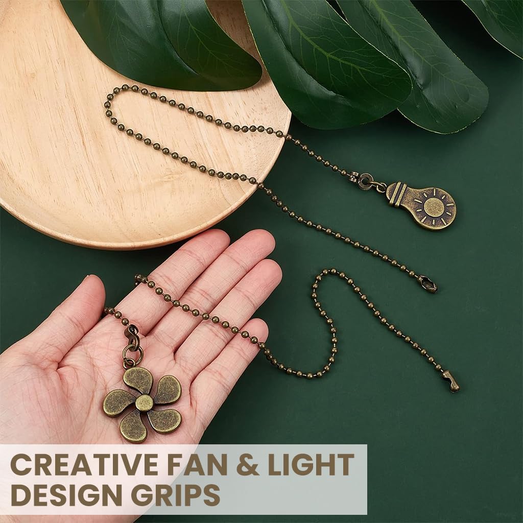 HASTHIP Ceiling Fan Pull Chains Extension for Fans and Lights with 12 in Retro Metal Design | Creative Fan and Bulb Grips