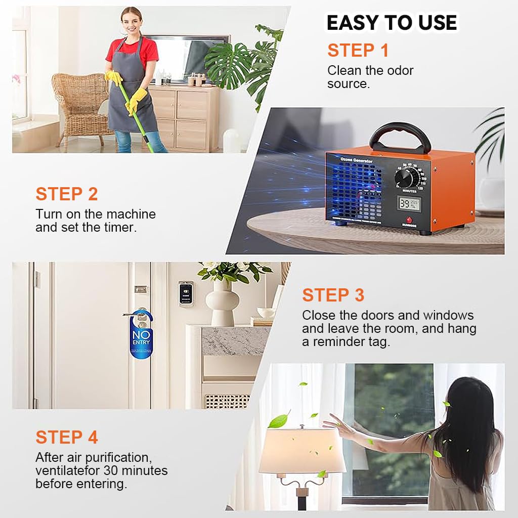 HANNEA Ozone Generator for Air Purification and Odor Removal with LCD Display | 60000mg h Output