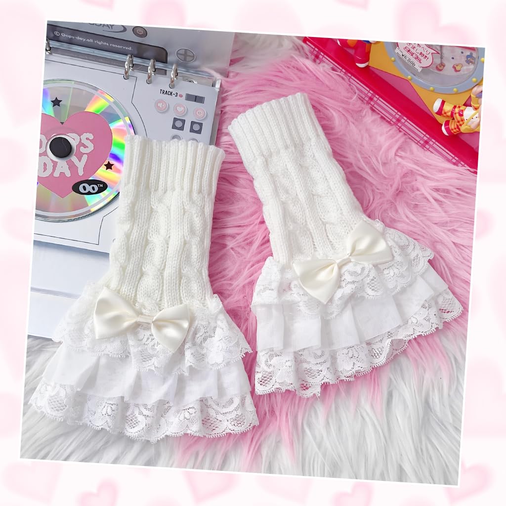 SANNIDHI Lolita Gloves Arm Warmers featuring Lace Trim and Cute Bow Design for Women Girls
